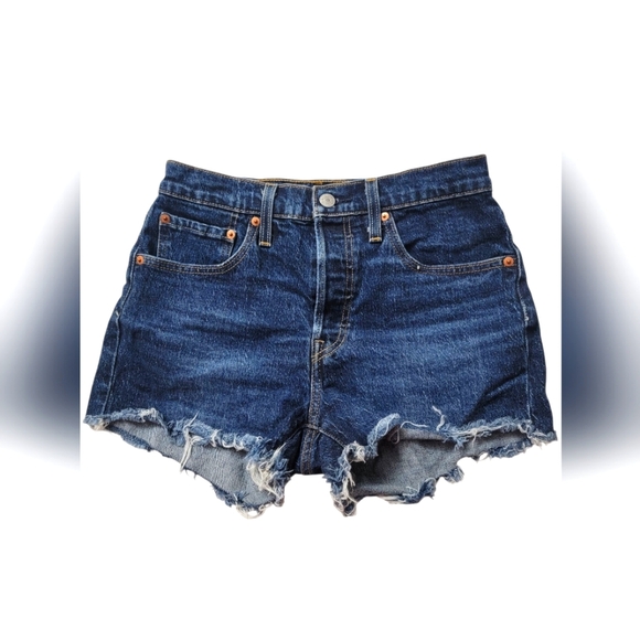 LEVI'S 501 Original High Rise Dark Wash Denim Shorts - Womens Size 27 - Picture 1 of 4